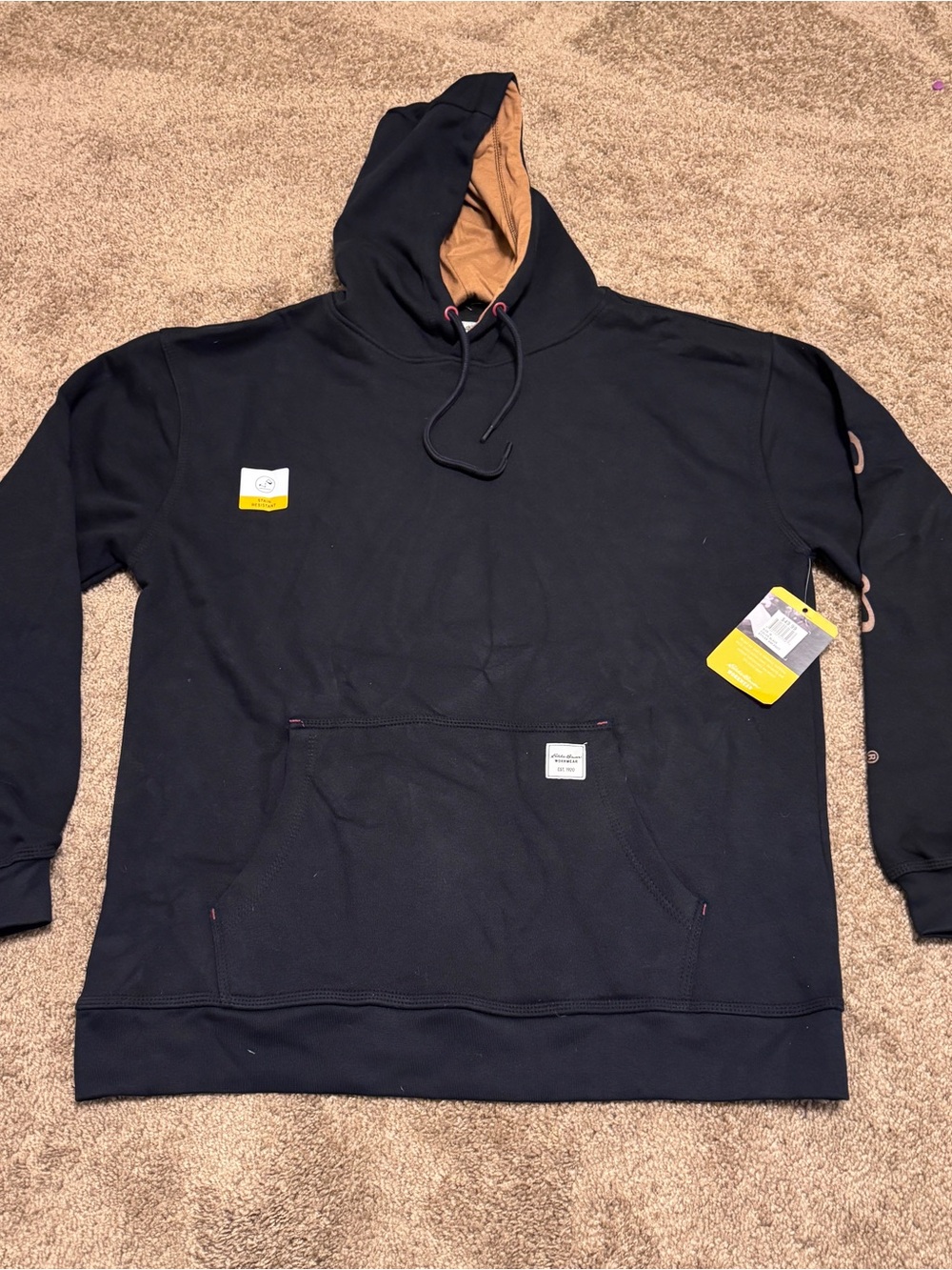 Eddie Bauer Hoodie Mens XL Black Pullover Long Sleeve Workwear Logo